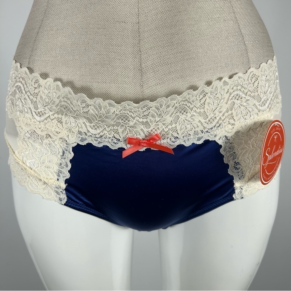 NWT Splendies Navy and Cream Lace Trim Panties L